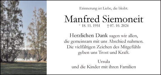 Traueranzeige von Manfred Siemoneit von Neue Osnabrücker Zeitung GmbH & Co. KG