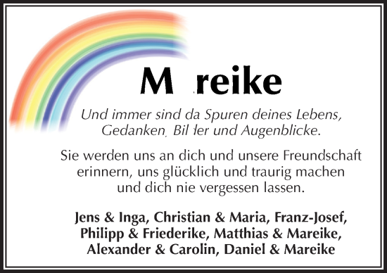 Traueranzeige von Mareike  von Neue Osnabrücker Zeitung GmbH & Co. KG