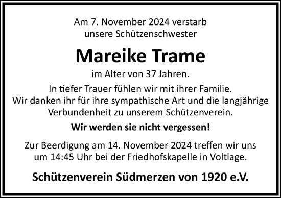 Traueranzeige von Mareike Trame von Neue Osnabrücker Zeitung GmbH & Co. KG