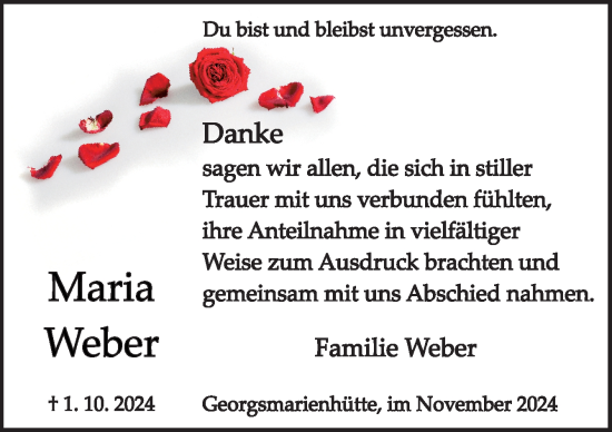 Traueranzeige von Maria Weber von Neue Osnabrücker Zeitung GmbH & Co. KG