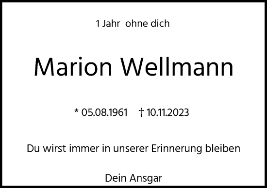 Traueranzeige von Marion Wellmann von Neue Osnabrücker Zeitung GmbH & Co. KG