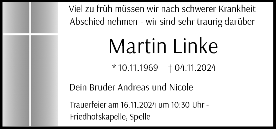 Traueranzeige von Martin Linke von Neue Osnabrücker Zeitung GmbH & Co. KG