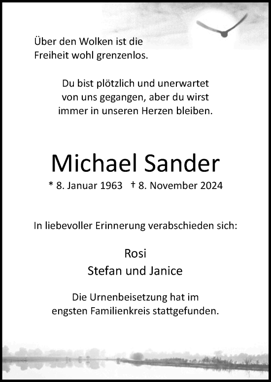 Traueranzeige von Michael Sander von Neue Osnabrücker Zeitung GmbH & Co. KG