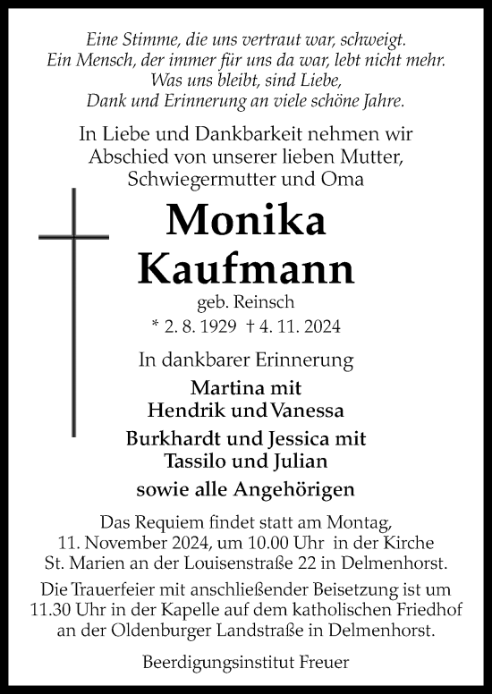 Traueranzeige von Monika Kaufmann von DK Medien GmbH & Co. KG