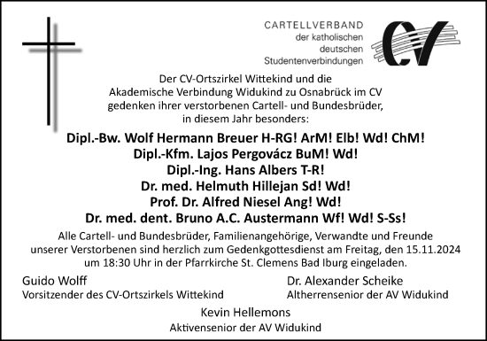 Traueranzeige von Nachruf CV-Ortszirkel Wittekind von Neue Osnabrücker Zeitung GmbH & Co. KG