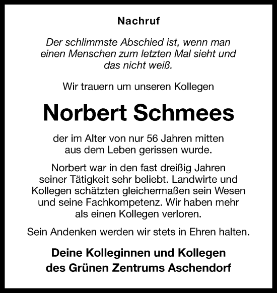 Traueranzeige von Norbert Schmees von Neue Osnabrücker Zeitung GmbH & Co. KG