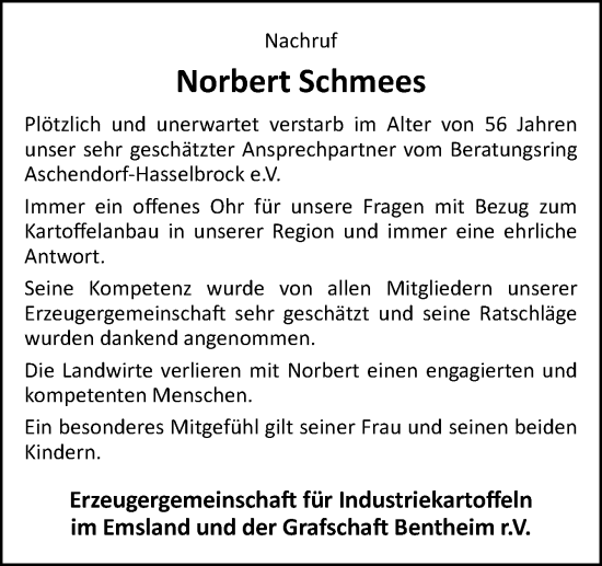 Traueranzeige von Norbert Schmees von Neue Osnabrücker Zeitung GmbH & Co. KG