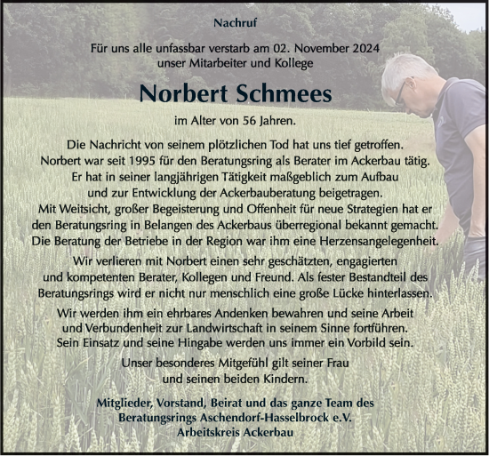 Traueranzeige von Norbert Schmees von Neue Osnabrücker Zeitung GmbH & Co. KG