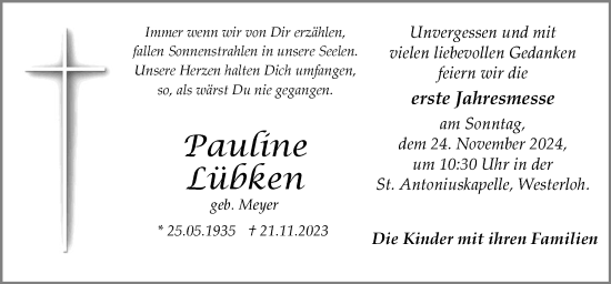 Traueranzeige von Pauline Lübken von Neue Osnabrücker Zeitung GmbH & Co. KG