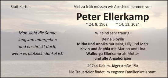 Traueranzeige von Peter Ellerkamp von Neue Osnabrücker Zeitung GmbH & Co. KG