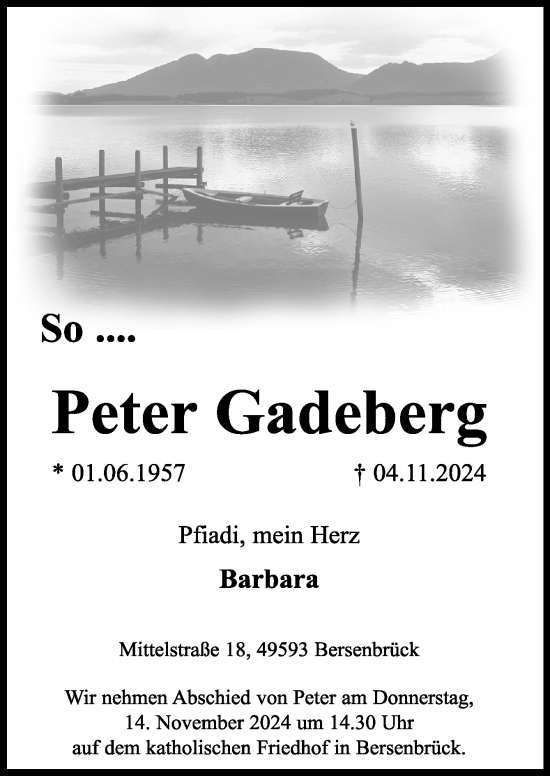 Traueranzeige von Peter Gadeberg von Neue Osnabrücker Zeitung GmbH & Co. KG