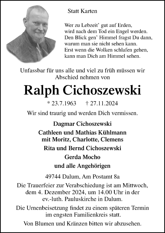 Traueranzeige von Ralph Cichoszewski von Neue Osnabrücker Zeitung GmbH & Co. KG