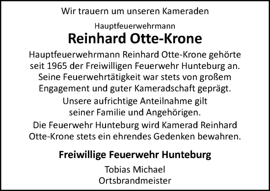 Traueranzeige von Reinhard Otte-Krone von Neue Osnabrücker Zeitung GmbH & Co. KG