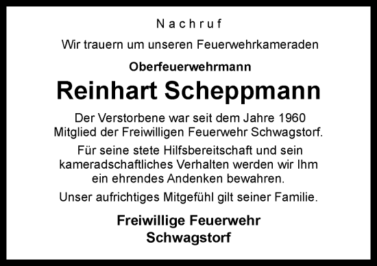 Traueranzeige von Reinhart Scheppmann von Neue Osnabrücker Zeitung GmbH & Co. KG