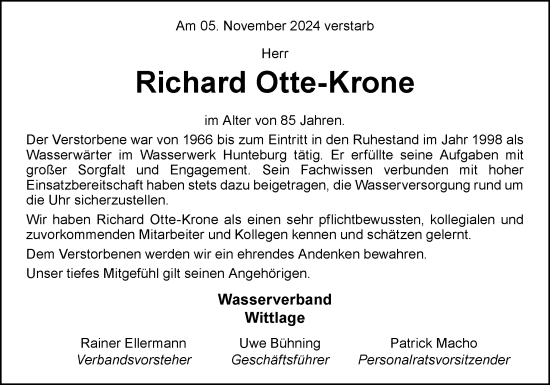 Traueranzeige von Richard Otte-Krone von Neue Osnabrücker Zeitung GmbH & Co. KG