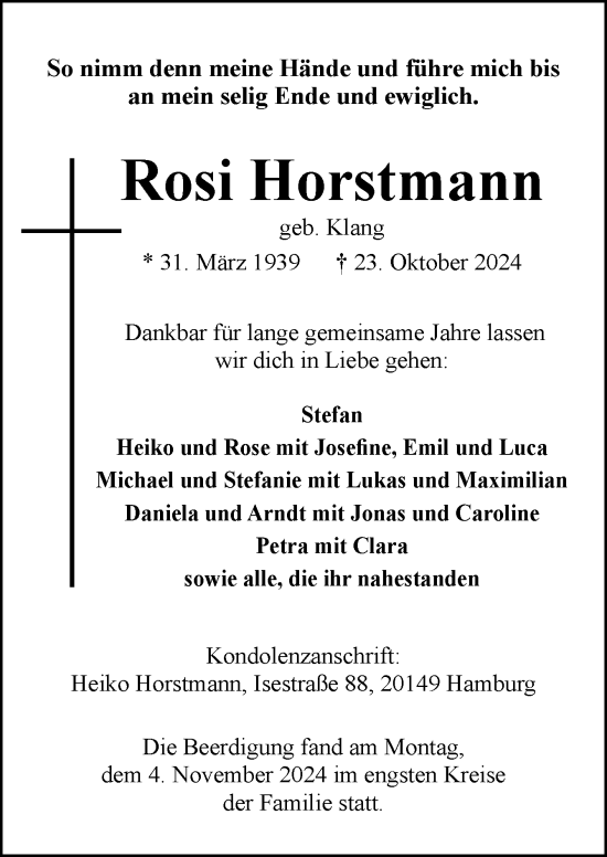 Traueranzeige von Rosi Horstmann von Neue Osnabrücker Zeitung GmbH & Co. KG