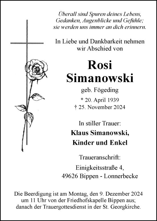 Traueranzeige von Rosi Simanowski von Neue Osnabrücker Zeitung GmbH & Co. KG