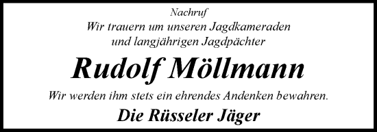 Traueranzeige von Rudolf Möllmann von Neue Osnabrücker Zeitung GmbH & Co. KG