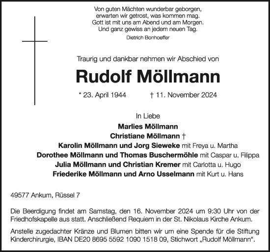 Traueranzeige von Rudolf Möllmann von Neue Osnabrücker Zeitung GmbH & Co. KG