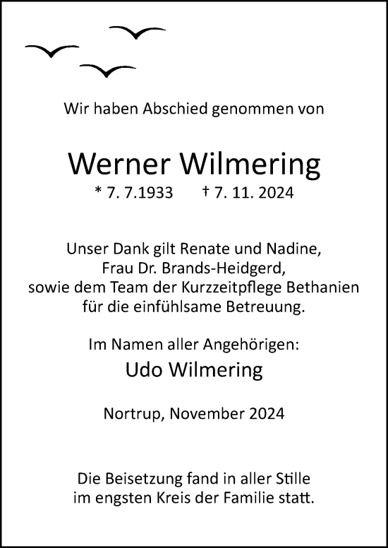 Traueranzeige von Sander Wilmering von Neue Osnabrücker Zeitung GmbH & Co. KG