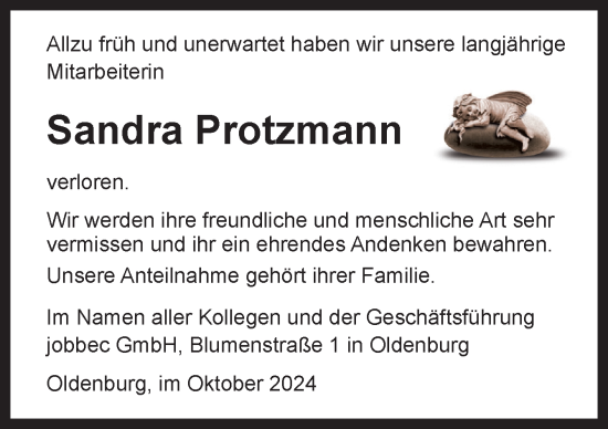 Traueranzeige von Sandra Protzmann von DK Medien GmbH & Co. KG