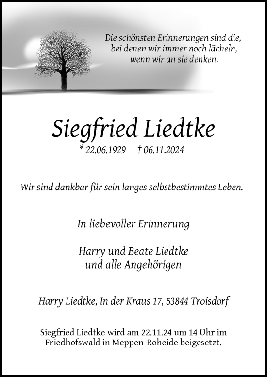 Traueranzeige von Siegfried Liedtke von Neue Osnabrücker Zeitung GmbH & Co. KG