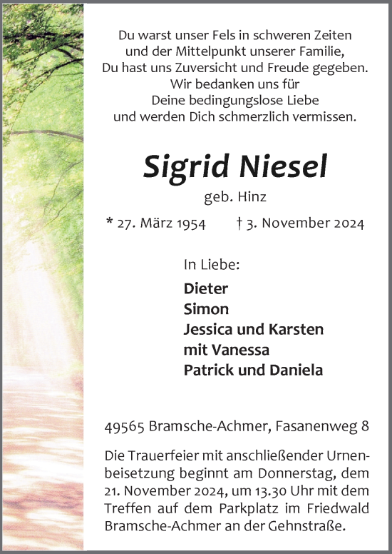 Traueranzeige von Sigrid Niesel von Neue Osnabrücker Zeitung GmbH & Co. KG