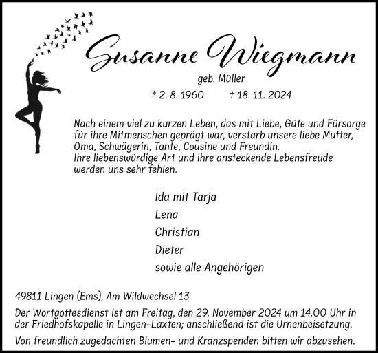 Traueranzeige von Susanne Wiegmann von Neue Osnabrücker Zeitung GmbH & Co. KG