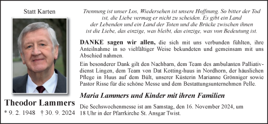 Traueranzeige von Theodor Lammers von Neue Osnabrücker Zeitung GmbH & Co. KG