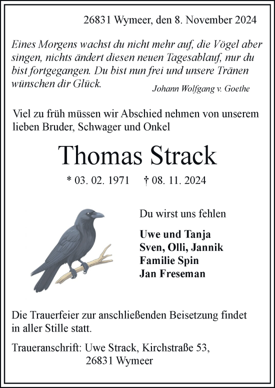 Traueranzeige von Thomas Strack von Neue Osnabrücker Zeitung GmbH & Co. KG