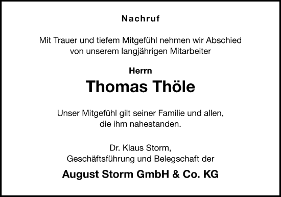 Traueranzeige von Thomas Thöle von Neue Osnabrücker Zeitung GmbH & Co. KG