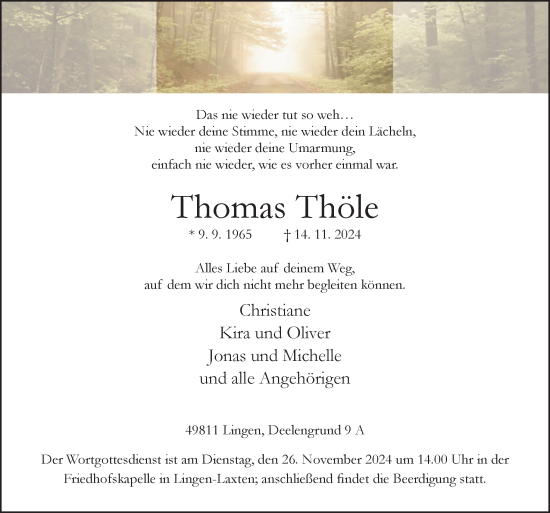 Traueranzeige von Thomas Thöle von Neue Osnabrücker Zeitung GmbH & Co. KG