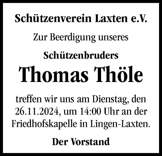 Traueranzeige von Thomas Thöle von Neue Osnabrücker Zeitung GmbH & Co. KG