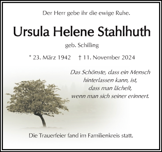 Traueranzeige von Ursula Helene Stahlhuth von Neue Osnabrücker Zeitung GmbH & Co. KG