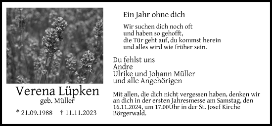 Traueranzeige von Verena Lüpken von Neue Osnabrücker Zeitung GmbH & Co. KG