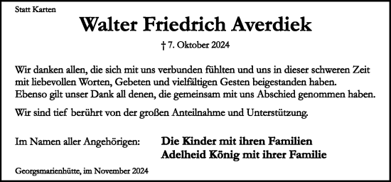 Traueranzeige von Walter Friedrich Averdiek von Neue Osnabrücker Zeitung GmbH & Co. KG