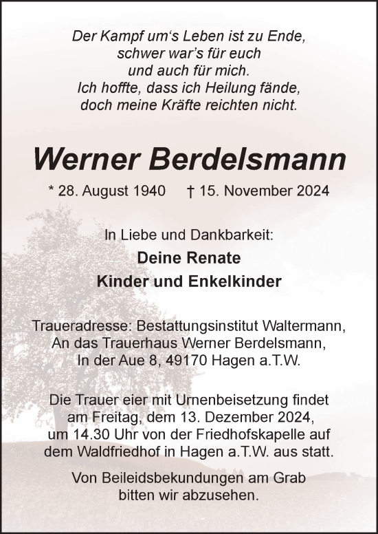 Traueranzeige von Werner Berdelsmann von Neue Osnabrücker Zeitung GmbH & Co. KG