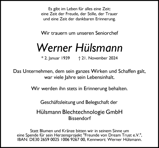 Traueranzeige von Werner Hülsmann von Neue Osnabrücker Zeitung GmbH & Co. KG