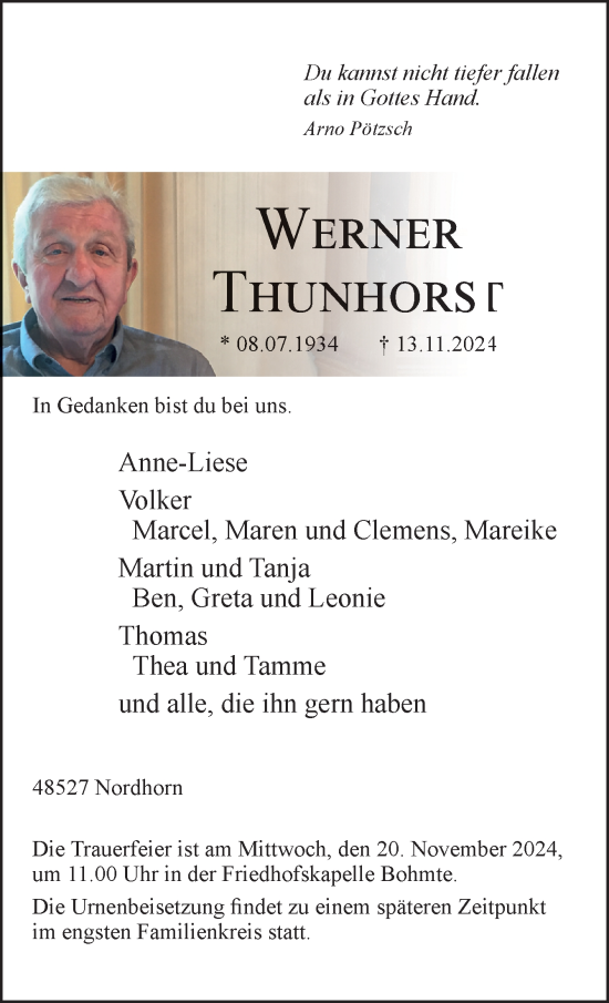 Traueranzeige von Werner Thunhorst von Neue Osnabrücker Zeitung GmbH & Co. KG