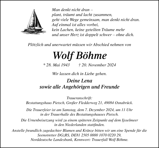 Traueranzeige von Wolf Böhme von Neue Osnabrücker Zeitung GmbH & Co. KG