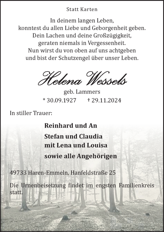 Traueranzeige von Helena Wessels von Neue Osnabrücker Zeitung GmbH & Co. KG