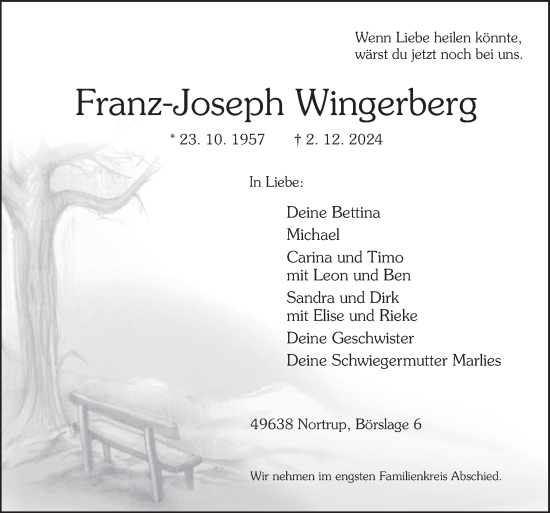 Traueranzeige von Franz-Joseph Wingerberg von Neue Osnabrücker Zeitung GmbH & Co. KG