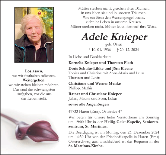 Traueranzeige von Adele Knieper von Neue Osnabrücker Zeitung GmbH & Co. KG