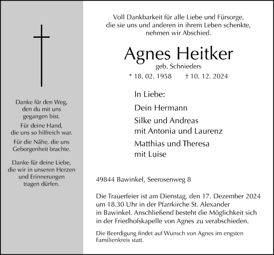 Traueranzeige von Agnes Heitker von Neue Osnabrücker Zeitung GmbH & Co. KG