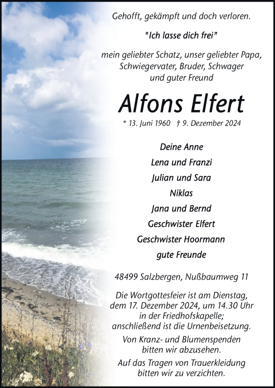 Traueranzeige von Alfons Elfert von Neue Osnabrücker Zeitung GmbH & Co. KG