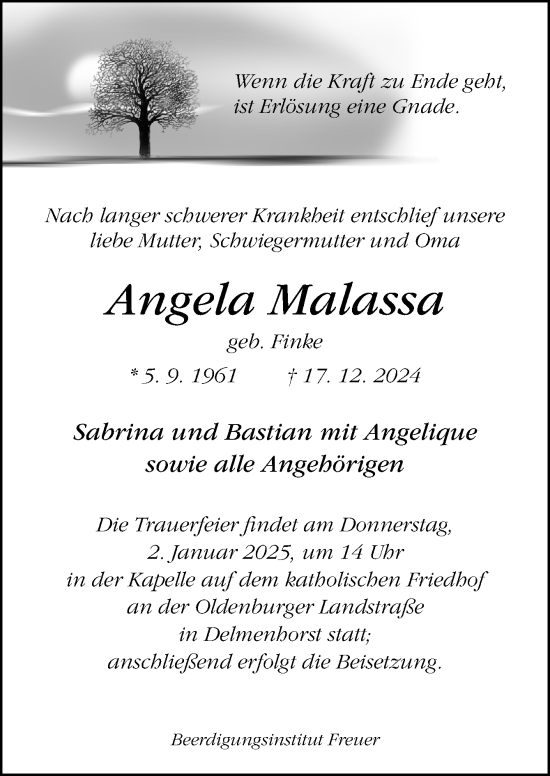 Traueranzeige von Angela Malassa von DK Medien GmbH & Co. KG