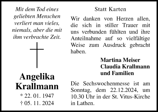 Traueranzeige von Angelika Krallmann von Neue Osnabrücker Zeitung GmbH & Co. KG