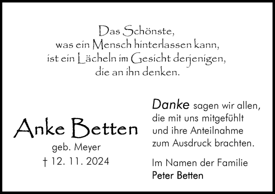 Traueranzeige von Anke Betten von DK Medien GmbH & Co. KG