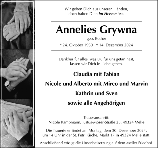 Traueranzeige von Annelies Grywna von Neue Osnabrücker Zeitung GmbH & Co. KG