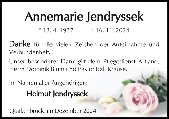 Traueranzeige von Annemarie Jendryssek von Neue Osnabrücker Zeitung GmbH & Co. KG